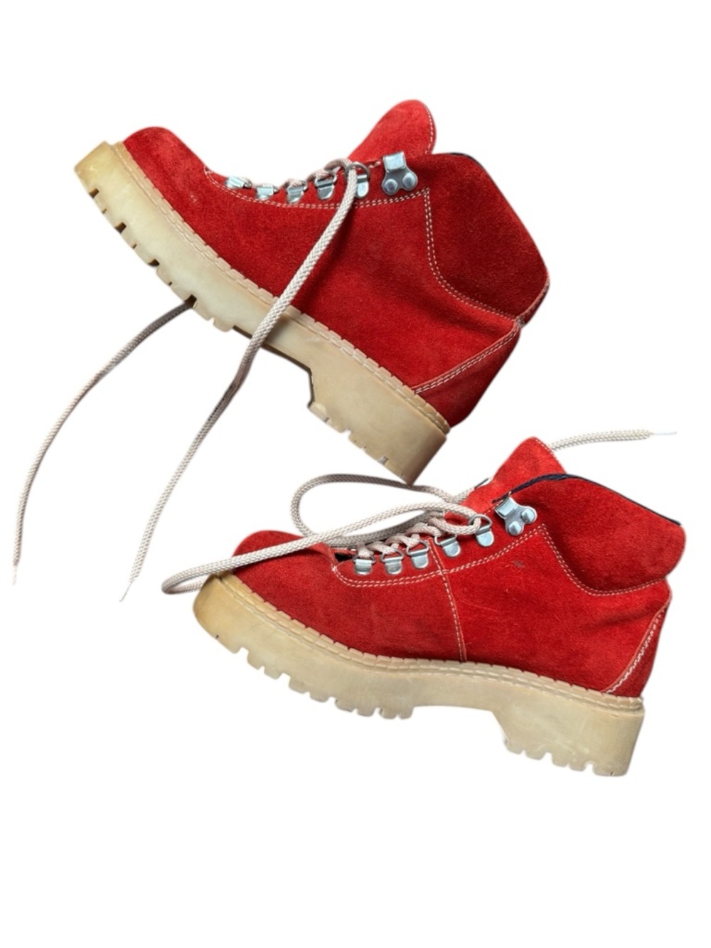 Vintage Red Suede Women's Hiking Ankle Boots made in Spain